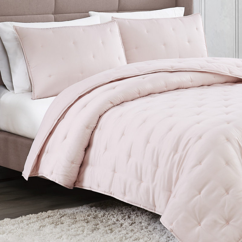 Ivory Twin Microfiber Quilt Set with Gathered Embellishment