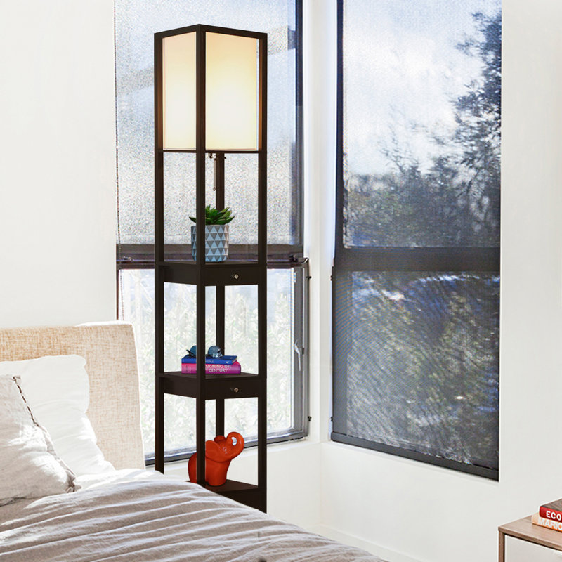 Maxwell 72 in. Traditional LED Energy Efficient 3-Drawer Shelf Floor Lamp, Black