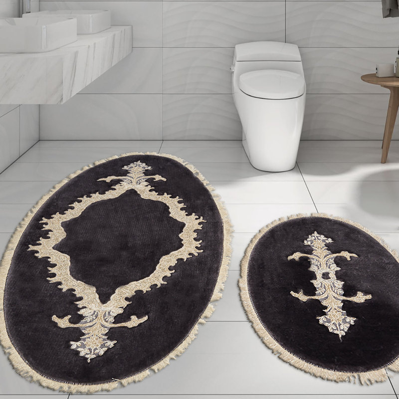 Ensemble de tapis de bain antidérapant (2 pièces), couleur anthracite, 21,7 po x 25,6 po et 25,6 po x 45,3 po | 100% polyester, hauteur des poils de 0,6 po, antibactérien et lavable à la machine | Idéal pour le confort et la sécurité de la salle de bain