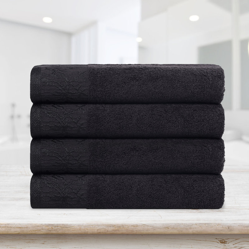 Ensemble de serviettes de bain en coton de poids moyen à bordure florale en jacquard pour la salle de bain Carinna