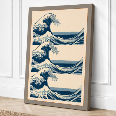 Great Wave Triptych Japandi - Wrapped Canvas