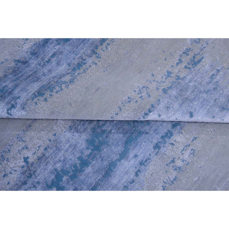 Tapis bleu de haute qualité noué à la main, Rectangle de 5 pi x 8 pi