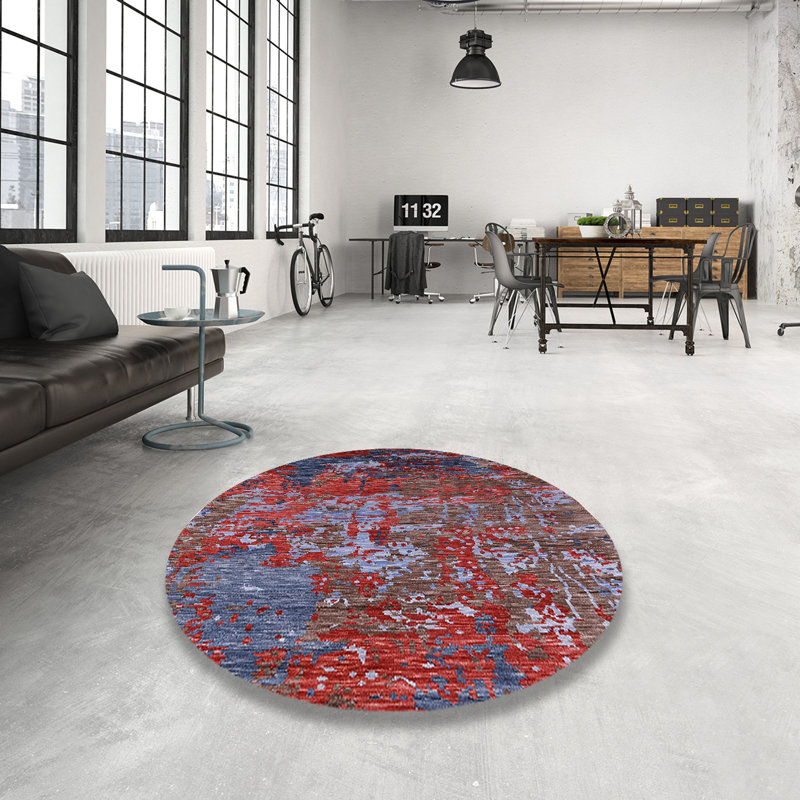Tapis rouge / bleu / brun, Rond 5 pi