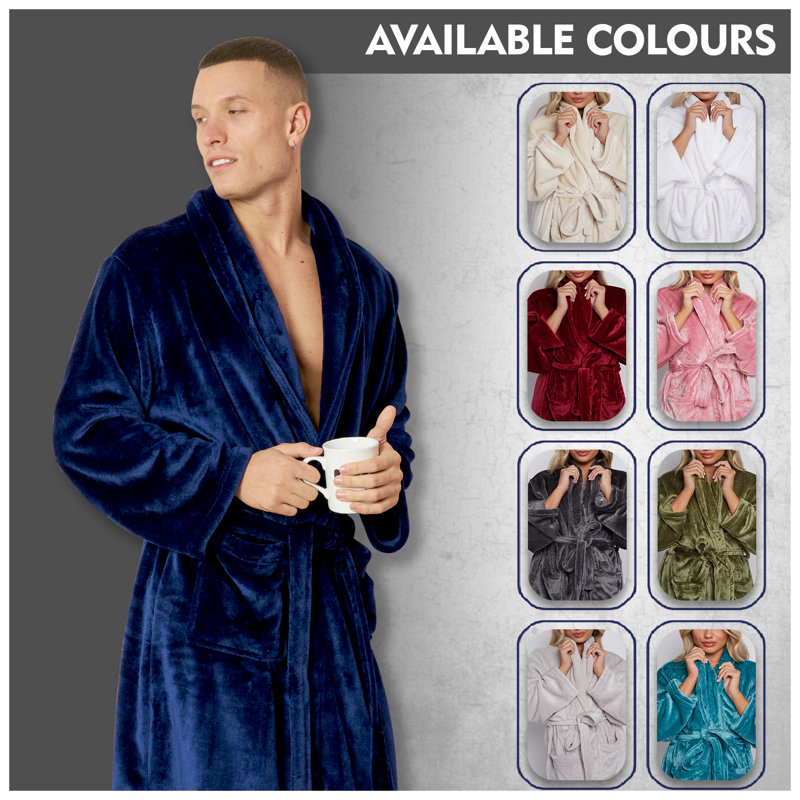 Flannel Mid-Calf Bathrobe with Pockets, Teal