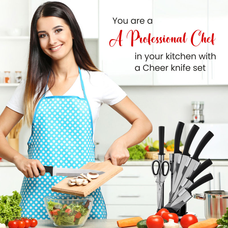 Cheer Collection 8 Piece Stainless Steel Kitchen Knife Set with Swivel Stand