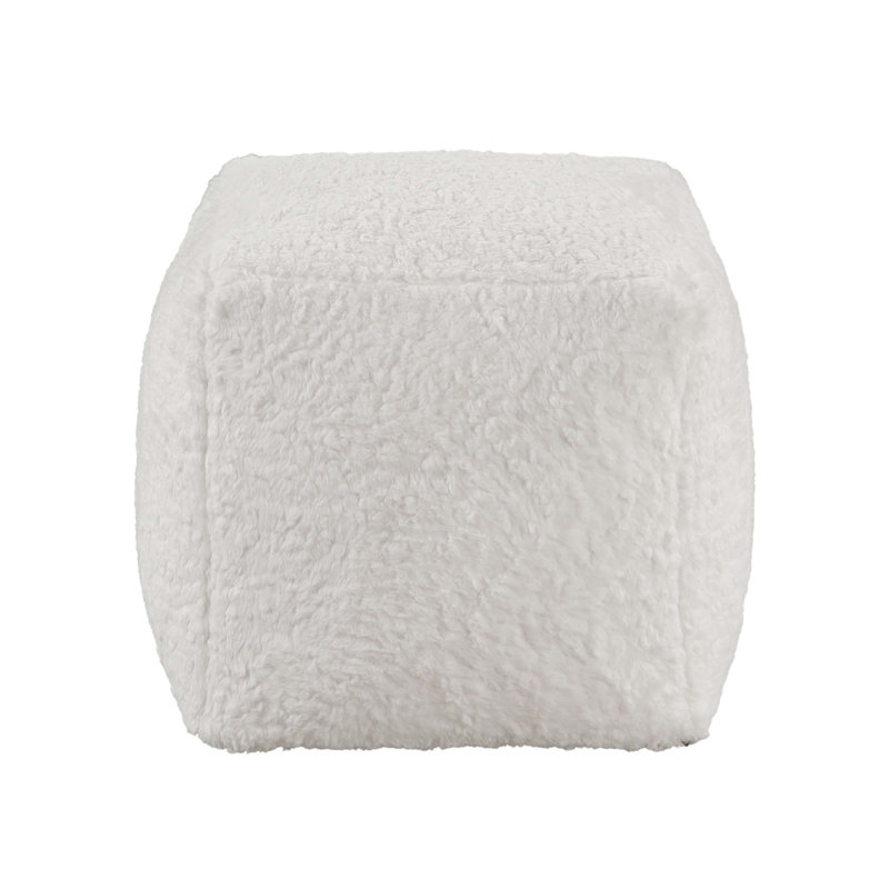 Modern Square Pouf In Off-White Faux Fur, Non-Slip Ottoman And Footstool For Stylish Seating And Relaxation