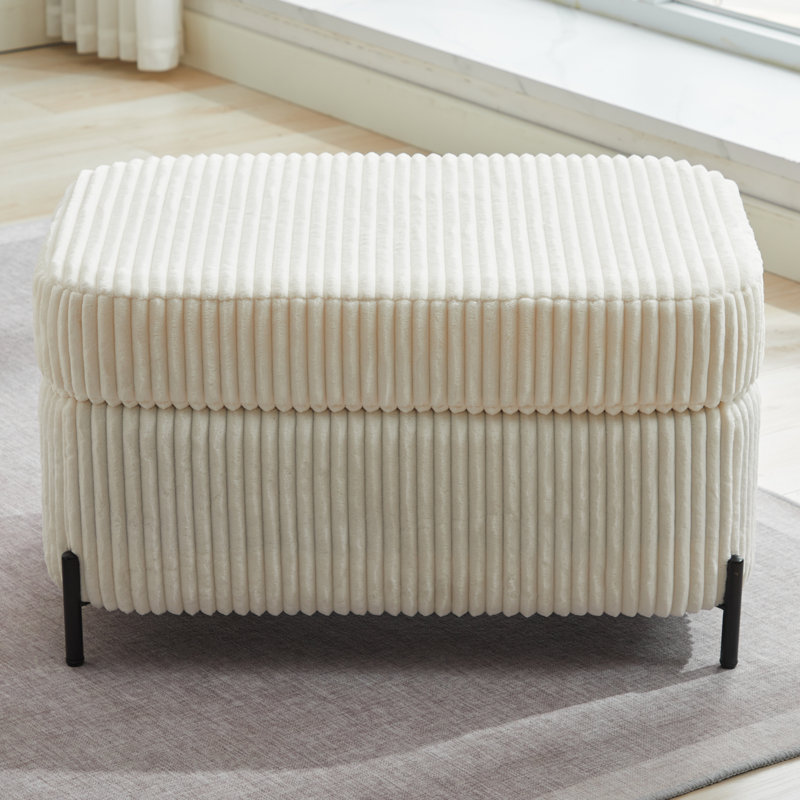 Bampton Upholstered Storage Ottoman, Ivory Corduroy
