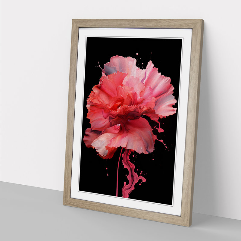 Carnation Flower Abstract No.3 - Single Picture Frame Print on Wood, 46cm H x 34cm W x 2cm D, Oak Framed