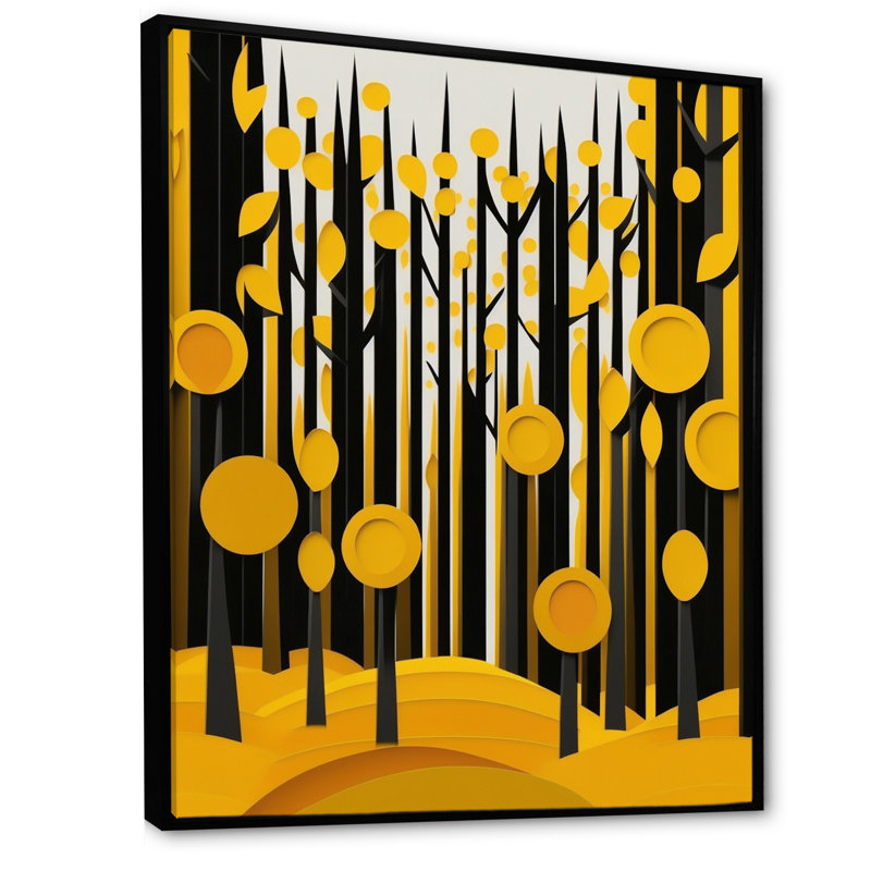 «Abstract Yellow Forest Quill Minimalisme», reproduction sur toile, H 44 po x l 34 po x P 1,5 po, Cadre flottant noir