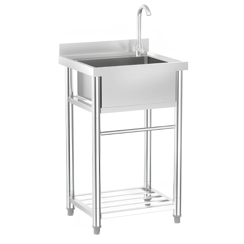 Évier utilitaire sur pied en acier inoxydable 21,6 po avec tablettes de rangement