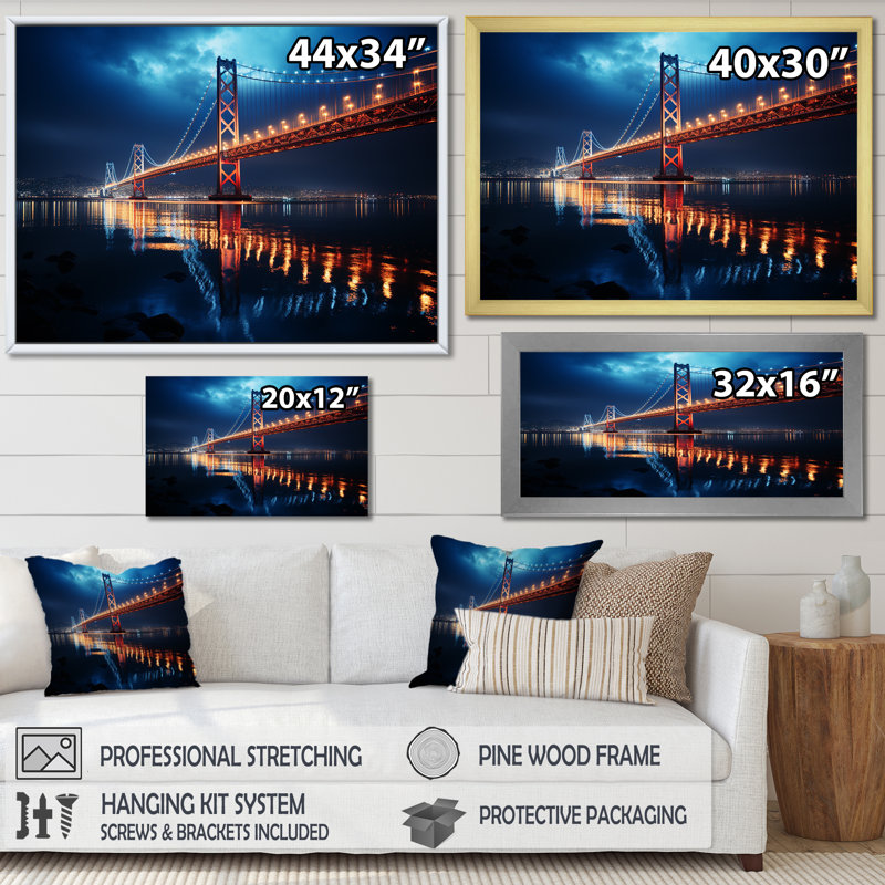 Pont panoramique, lever de soleil III - Ponts, art mural, Toile tendue, H 16 po x l 32 po x P 1 po