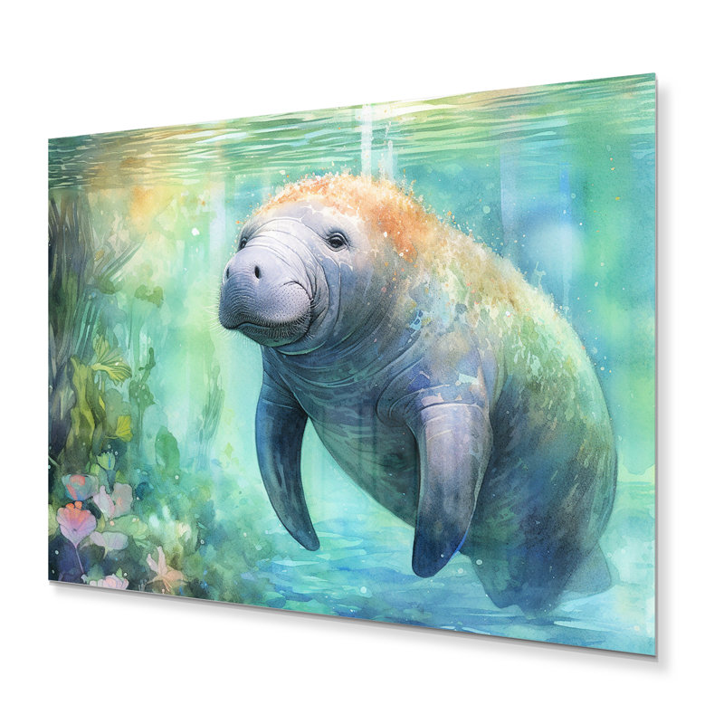 Art mural en métal Gentle Manatee II, H 34 po x l 44 po