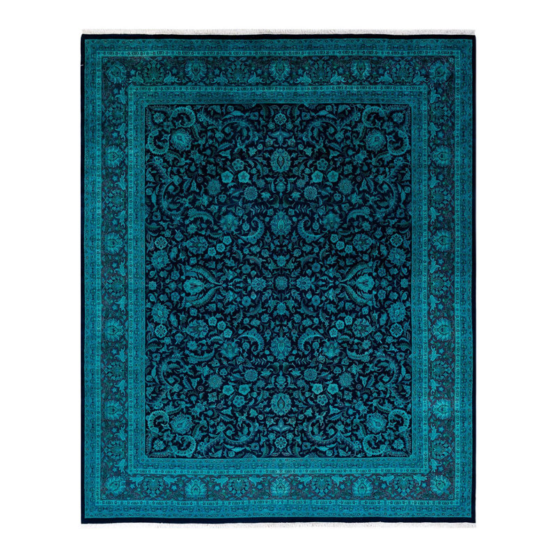 Tapis bleu marine noué à la main de conception unique Chimel