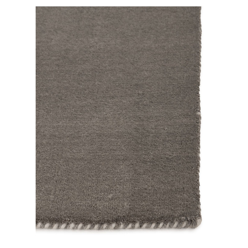 Solid Colour Wool Hand Woven Area Rug, in Grey, Rectangle 80 x 150cm