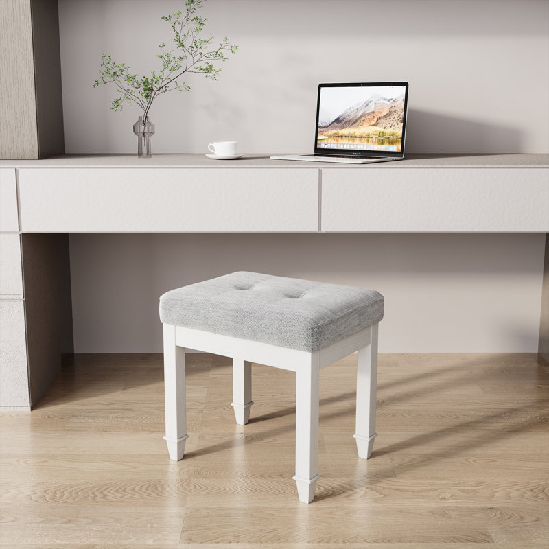 Amberrae Solid Wood Piano Vanity Stool, Light Gray, White