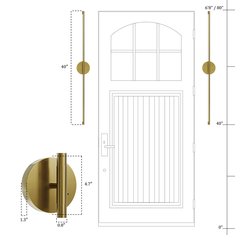 Set Of 2 – 40'' Modern Dimmable Rechargeable LED Wall Sconces With Remote, Brushed Gold