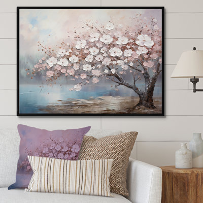 Pink And Grey Cherry Blossom Charm I - Flowers Framed Wall Art