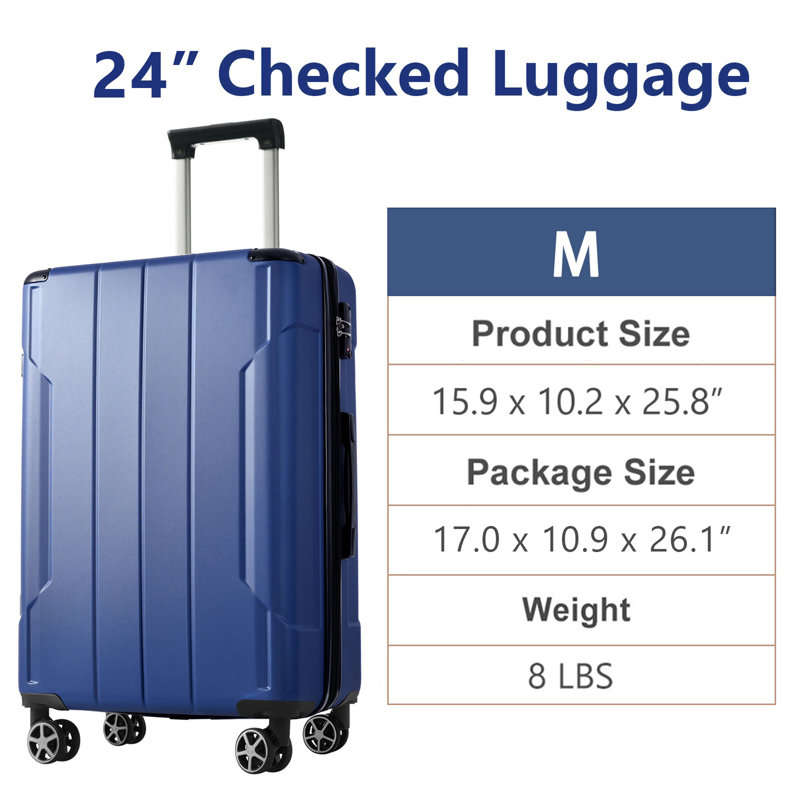 Valise rigide, valises en ABS léger et durable avec roues doubles, bagage à carreaux extensible de 24 po 24 po