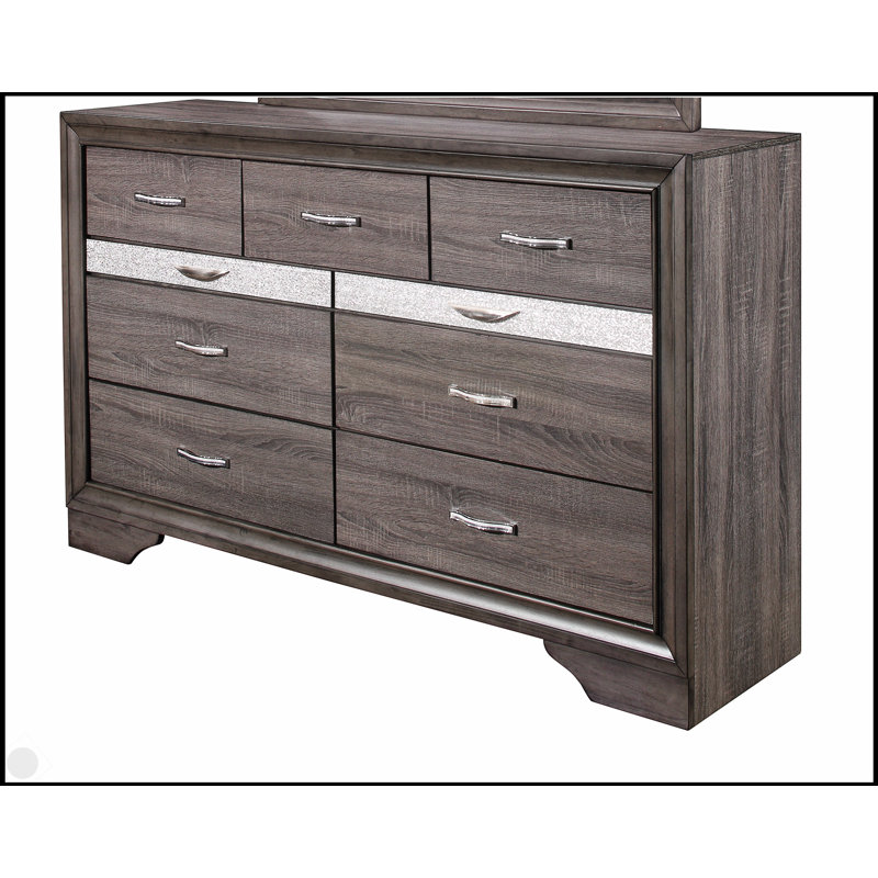 Commode Ryder Sparkle Grey avec neuf tiroirs spacieux et un tiroir à bijoux à doublure douce pour un rangement élégant
