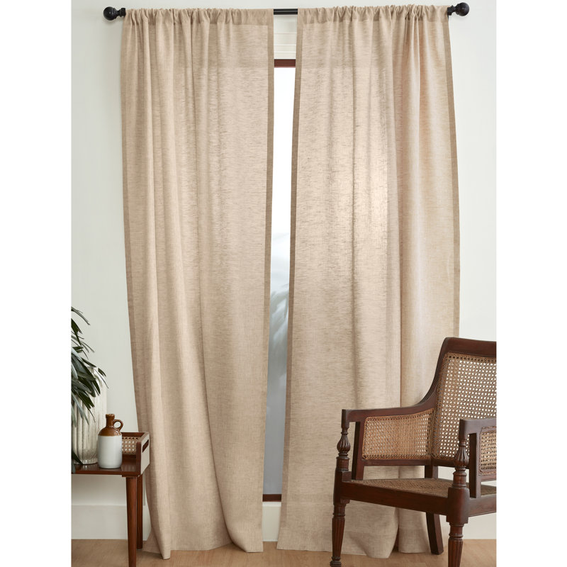 Linen Curtain with Rod Pocket, 52" W x 84" L, Champagne Beige