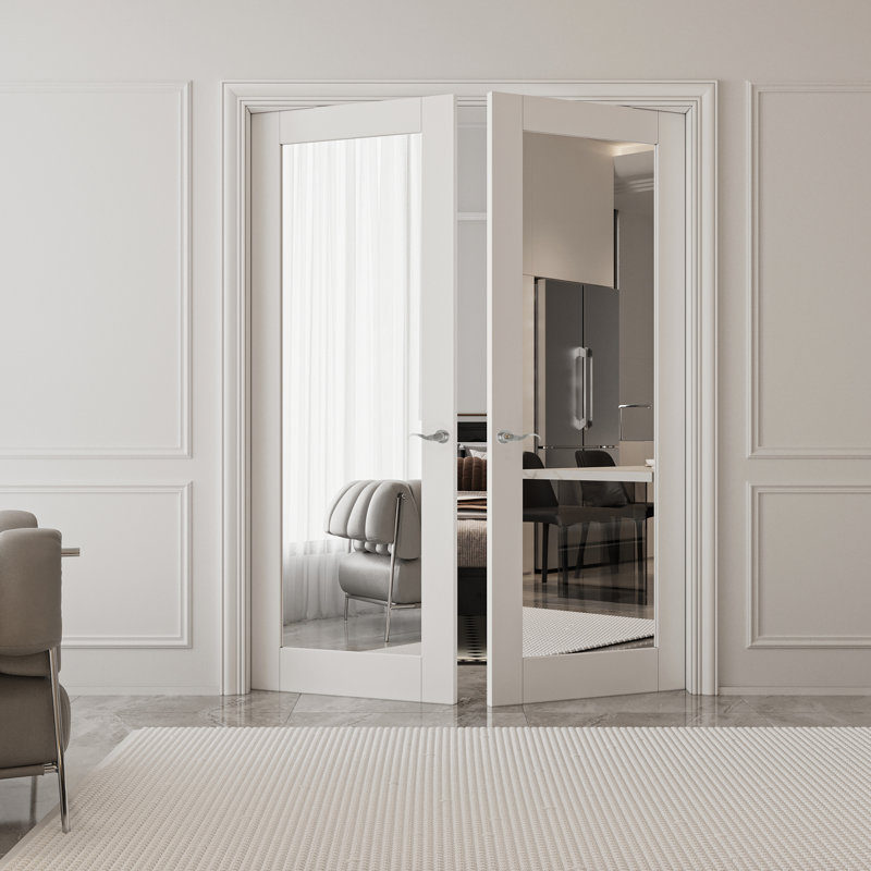 Portes françaises intérieures intérieures en miroir avec portes et ensemble de quincaillerie, 64 po x 80 po