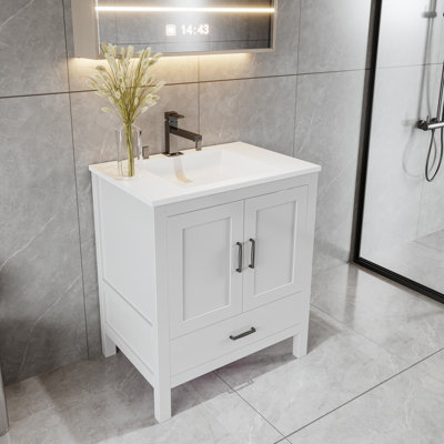White 36" Bath Vanity with Bottom Drawer Sink Cabinet Without Top