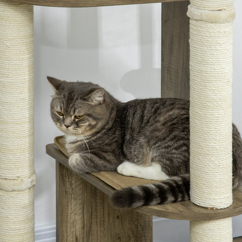 Grand arbre à chat 65 "d'angle pour grimper avec poteaux à griffer, blanc crème