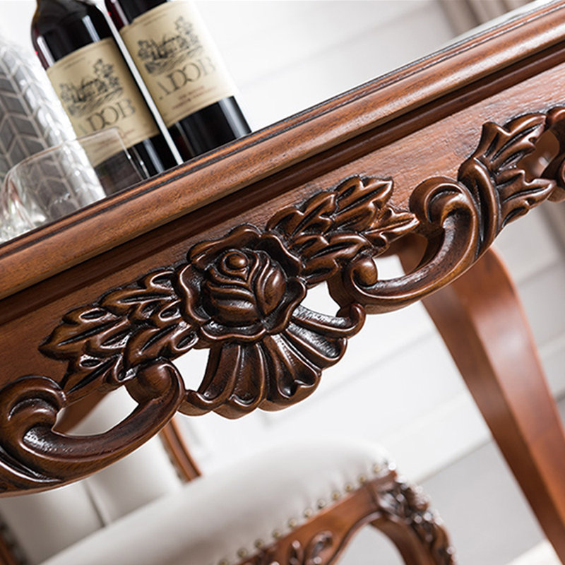 Vintage Style Carved Rubber Wood Dining Table, 30.7"H x 70.86"L x 39.37"W