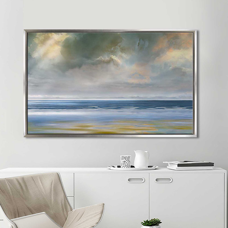 «Reflection of Light», reproduction de peinture acrylique sur toile, H 31,5 po x l 51,5 po x P 2 po, Cadre flottant argent