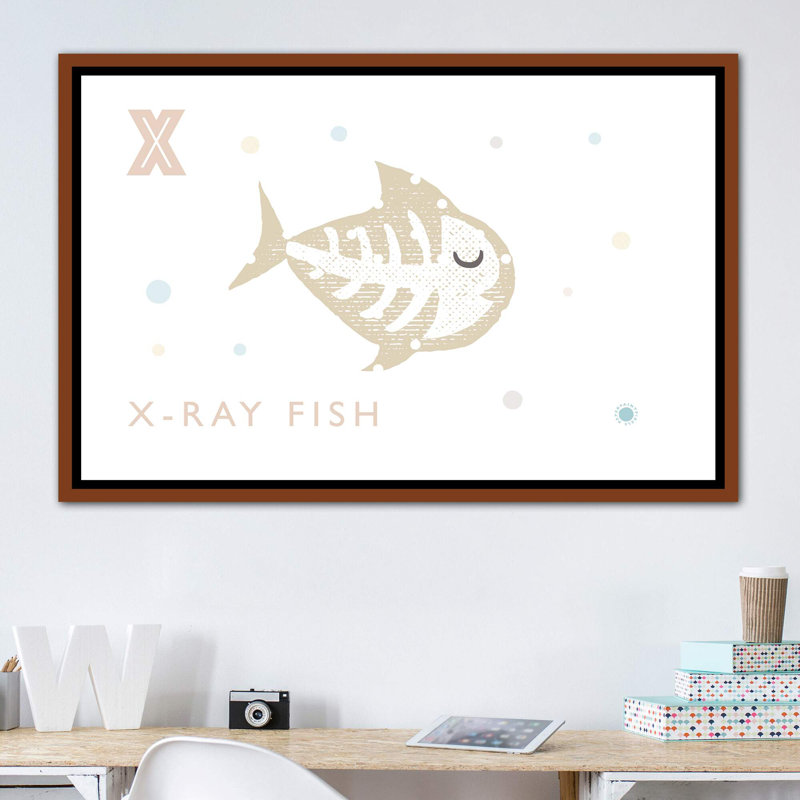 Xray Fish - imprimé, H 40 po x l 60 po x 1,5 po, Toile avec cadre brun, Pas de tapis