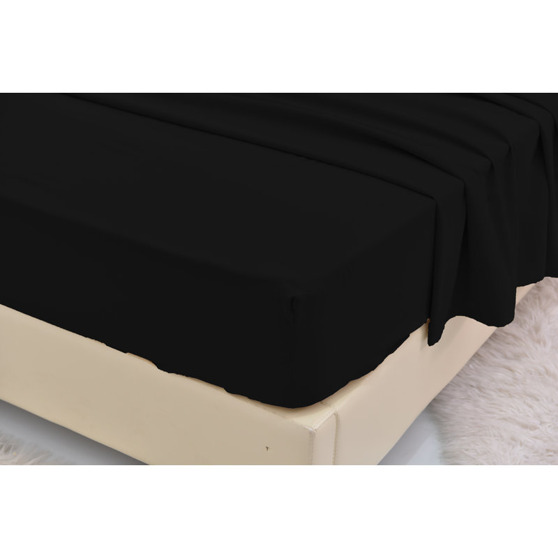  Ensemble de draps 1800 fils en rayonne de bambou, Ensemble de draps pour grand lit + drap-housse + 2, Noir
