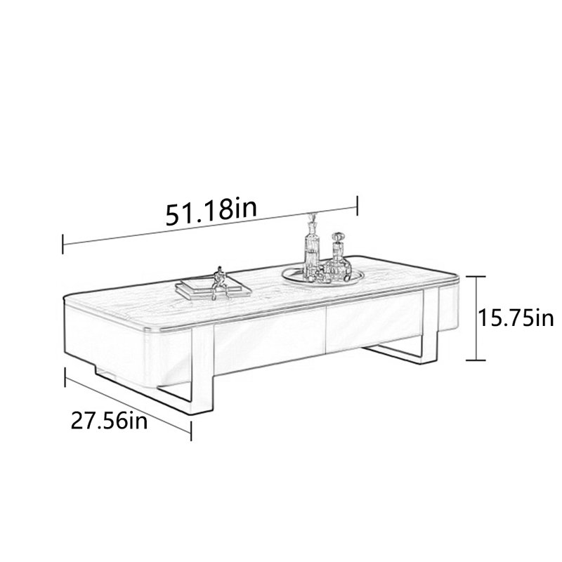 Table basse simple en bois massif, H 15,75 po x L 51,18 po x l 27,56 po