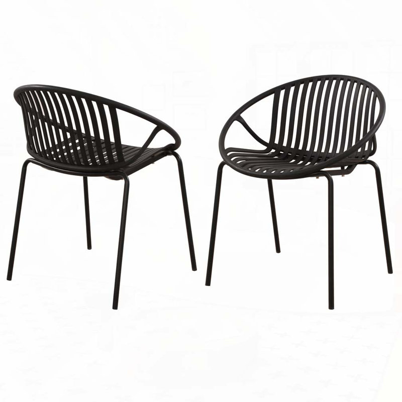 Outdoor Patio Dining Chairs Stackable Chairs with Breathable Design, Black