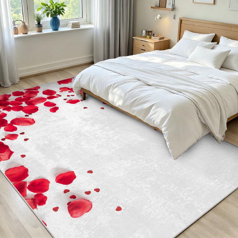 Tapis d'intérieur rouge lavant à la machine pour la Saint-Valentin, Rectangle 71" x 98"
