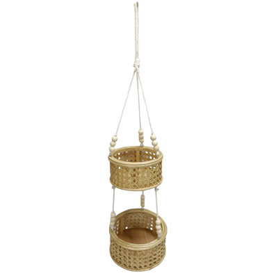 VIP Rattan 25.5 in. Brown Hanging Flower Planter 2 Tier