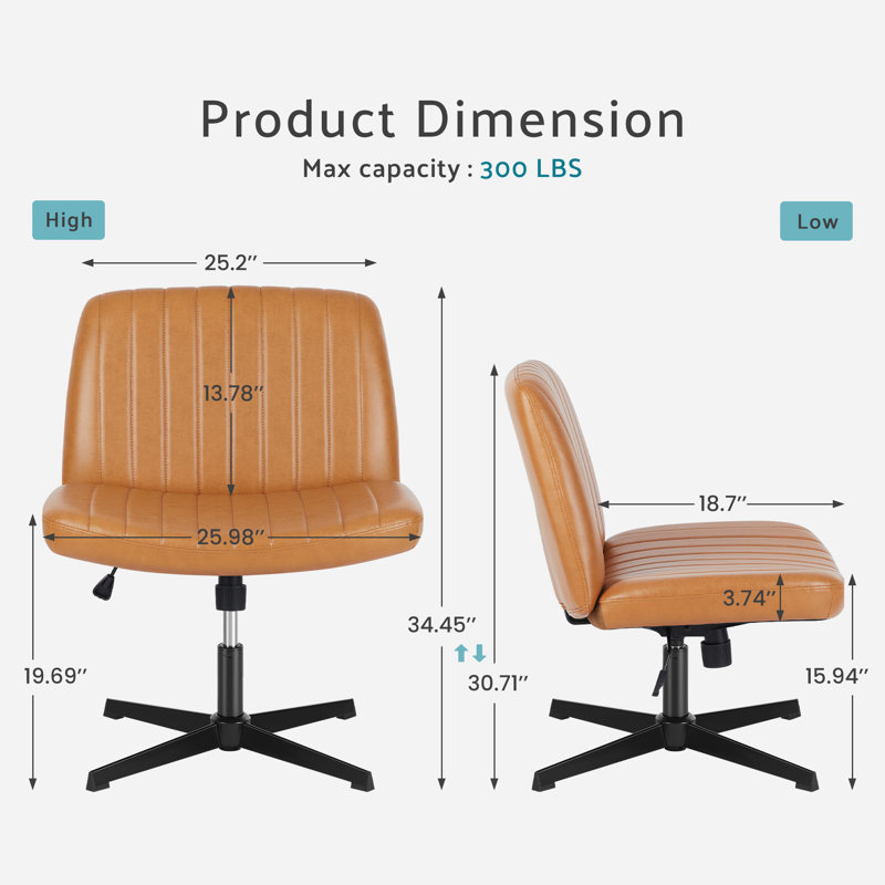 Brenae Upholstered Armless Swivel Task Chair, Fabric, Brown