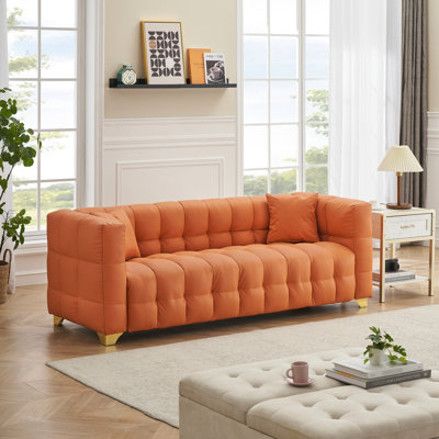 80 - Inch With 3 Seats, Technology Fabric, Cat Paw, Waterproof, Easy To Maintain For Office Long Seat , Orange Color, Waterproof And Fouling, Spring Wrap Cushion, Suitable Reception Area