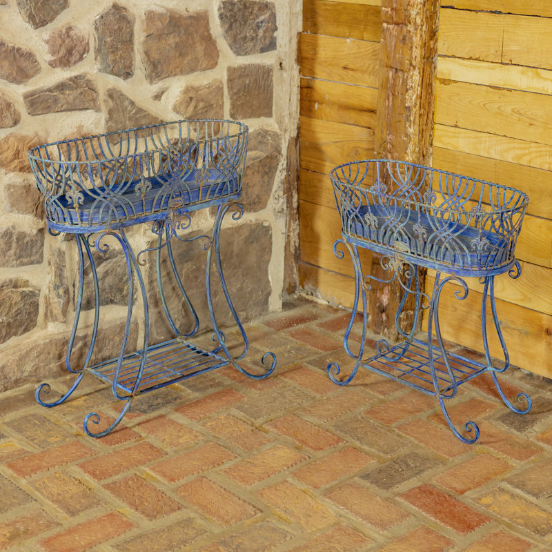 Ensemble de 2 élégants supports à plantes ovales en fer blanc antique "Odesa 1794", Bleu antique