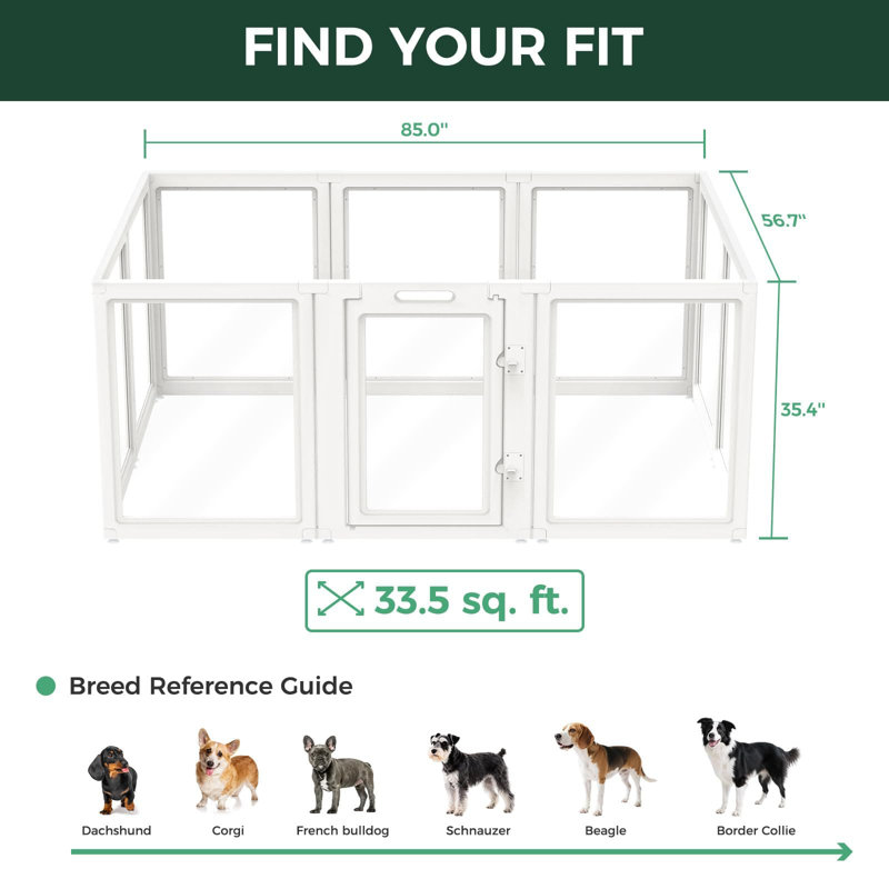 Parc d'intérieur pour chien en acrylique AuraSpace de FXW pour chiens de taille moyenne, 35 po, 10 panneaux, blanc, Blanc