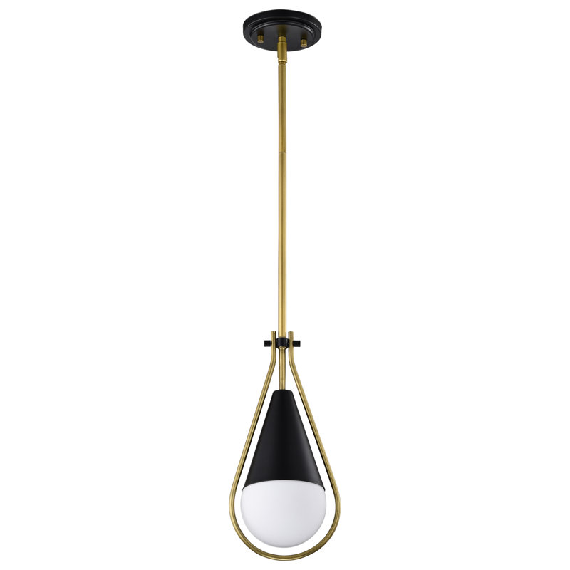Luminaire suspendu en forme de larme à 1 lumière Marnix, Noir mat / Laiton naturel, H 60,5 po x l 10 po x P 10 po