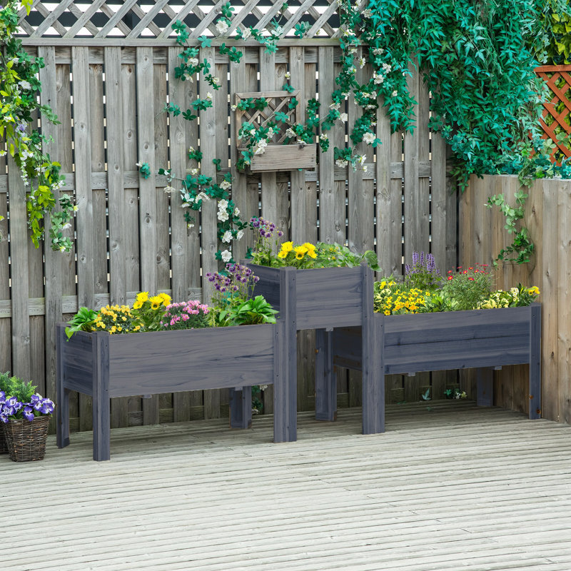 Kierron Wood Elevated Planter, Gray