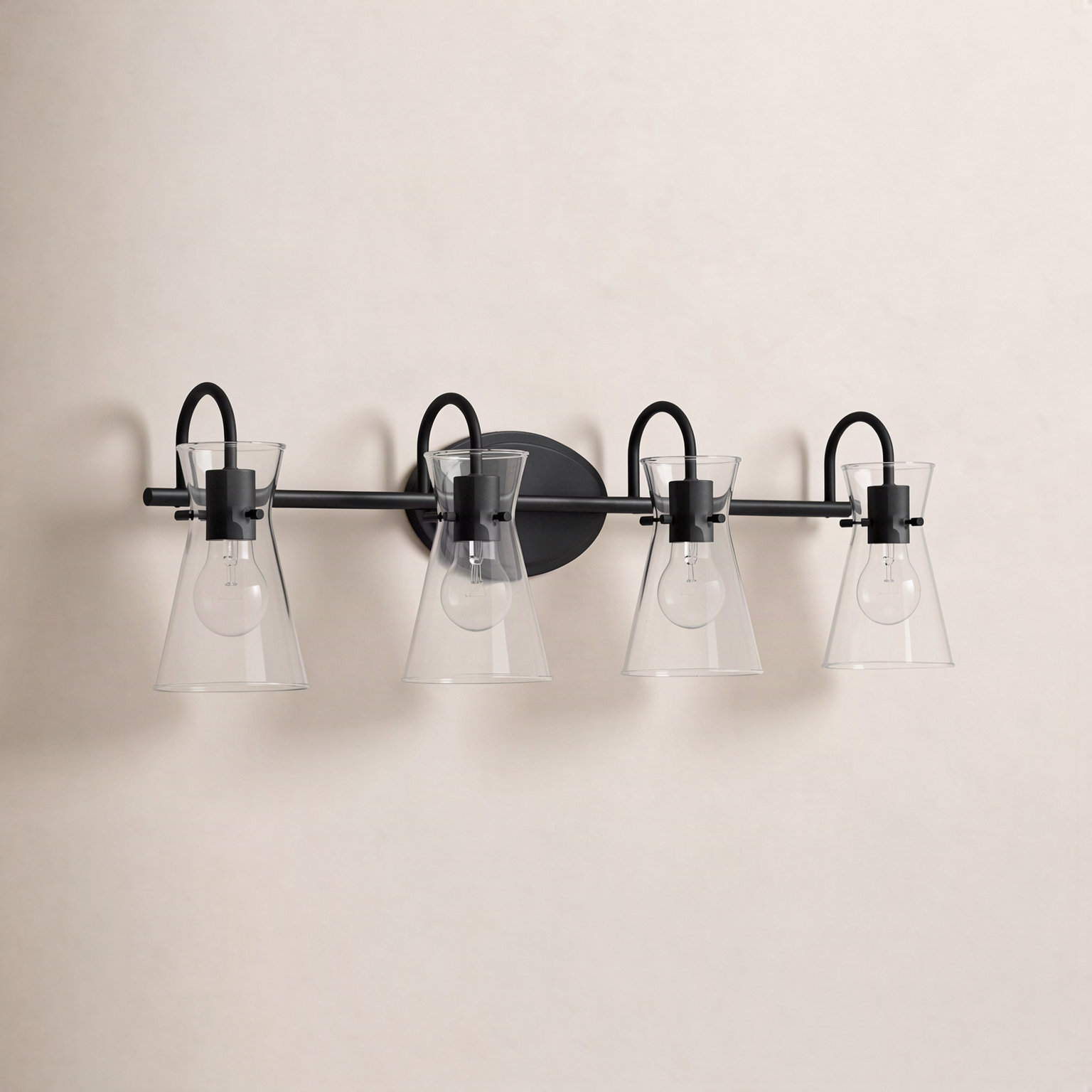 4 Light Transparent Dimmable Vanity Light, Black