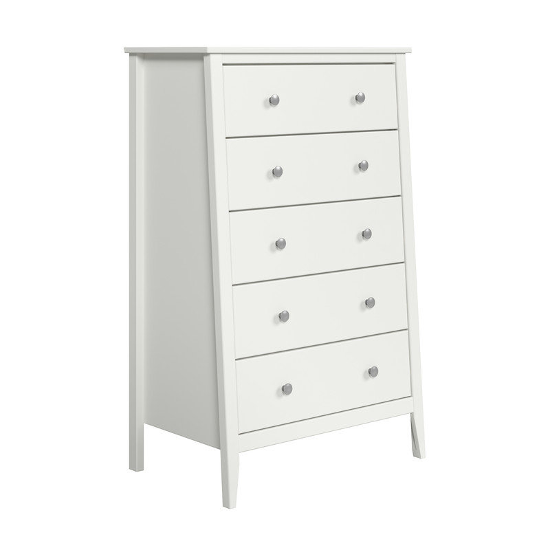 Solid Wood 5 Drawer Dresser, White