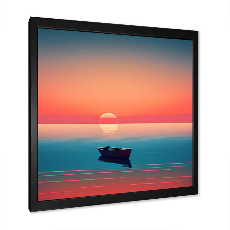 Patton Minimalistic Sunset pendant la pleine lune V - reproduction sur toile, Cadre photo noir, L 16 po x H 16 po
