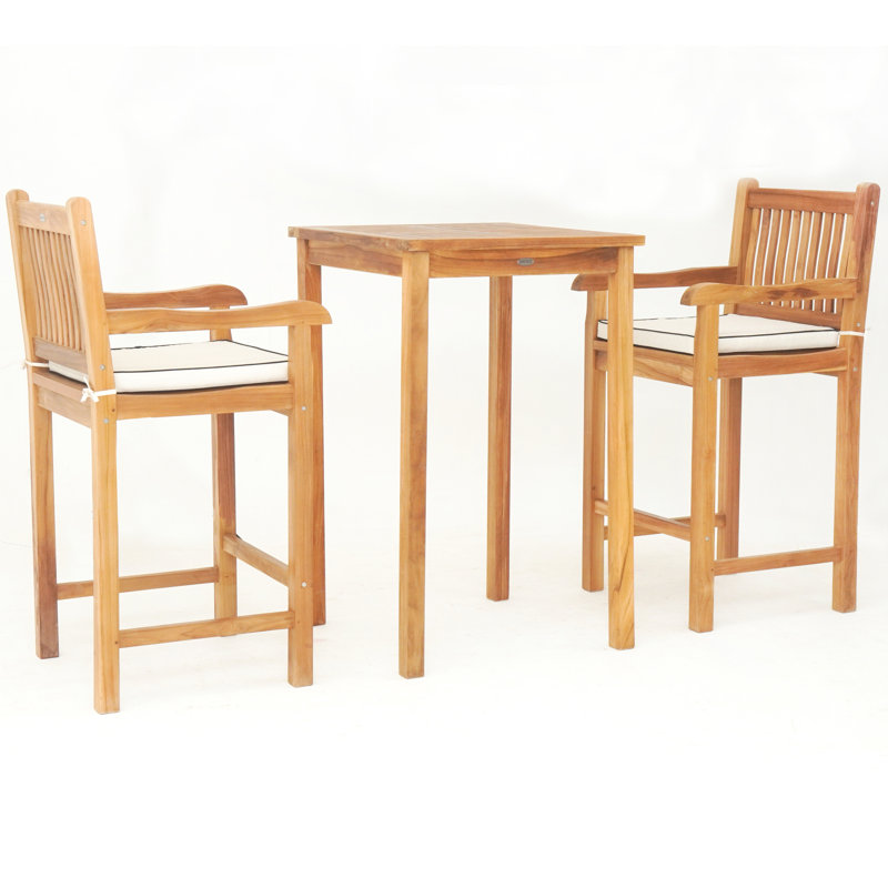 2 - Person Teak Wood Patio Dining Set with Square Table , Cushions Included
