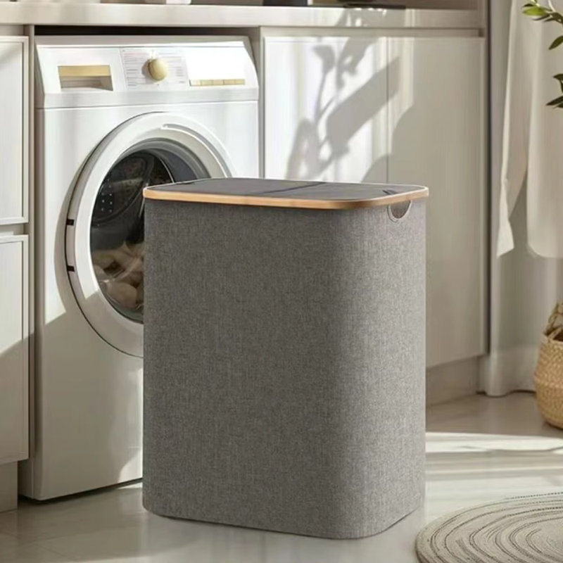 Panier à linge pliant 110L avec couvercle double gris