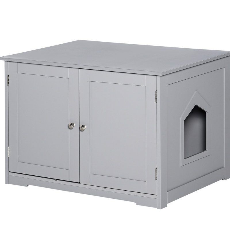Table de bout pour salle de bain pour chat gris foncé avec cloison réglable et tablette cachée pour litière pour chats jusqu'à 11 lb, intérieur gris, espace de rangement dissimulé