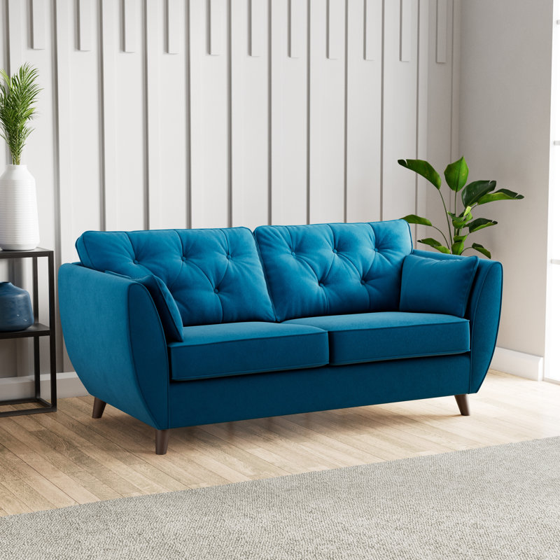 Birjesh 186Cm Fixed Sofa, Marine, Dark Brown Wood