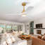 Ventilateur de plafond intérieur avec lumière à DEL à intensité variable et 3 pales en bois massif avec moteur à courant continu réversible