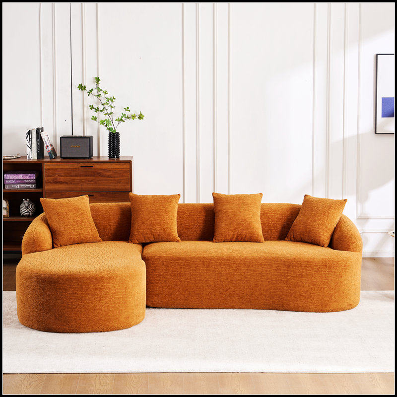Canapé à compression polyvalent en chenille avec méridienne et coussins pour la maison, alliant confort et style, Orange